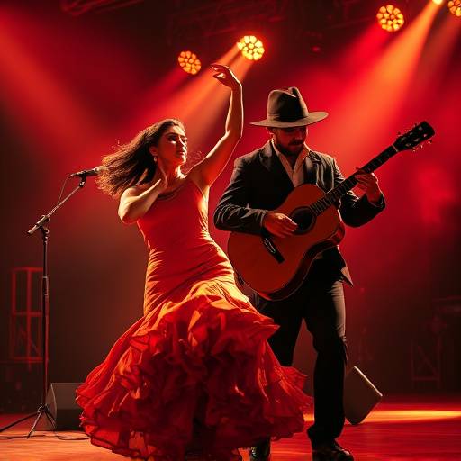 Cartel promocional de la noche de flamenco con el grupo 'Alma Gitana', mostrando una bailarina y guitarristas.