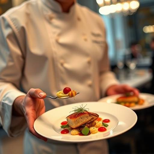 Fotograf&radic;&ne;a de un chef presentando un plato especial durante un evento gastron&radic;&ge;mico.