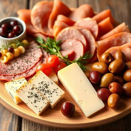 Un plato de tapas variadas con jam贸n ib茅rico, queso manchego y aceitunas